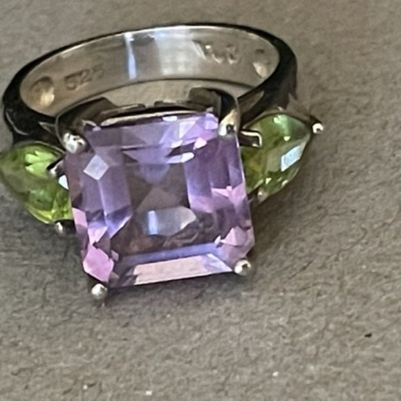 LG Rose de France Amethyst & Peridot Cocktail Ring a Heavy Sterling Silver Ring - Picture 6 of 13
